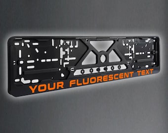 Fluorescent Orange Personalized European License Number Plate Frame Holder With Your Name Or Text, Car Accessories