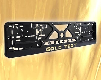 Gold Personalized European License Number Plate Frame Holder With Your Name Or Text, Car Accessories