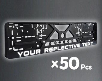 50x Custom European License Plate Frames – Reflective Text – Business Branding – Free Mockup Approval