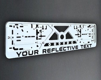Black Reflective Personalized European License Number Plate White Frame Holder With Your Name Or Text, Car Accessories
