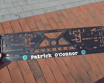 Personalized Irish Gift: Reflective European License Number Plate Frame Holder With Custom Name Or Text | Car Accessories | Ireland Print