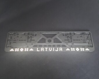 Latvia Reflective European License Number Plate Frame Holder, Car Accessories | Latvian Folk Ornament | AUSEKLIS