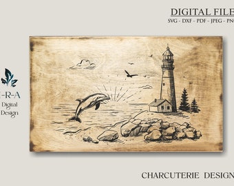 Coastal Lighthouse Charcuterie Board Design: Laser Cut File (SVG, PNG, PDF)