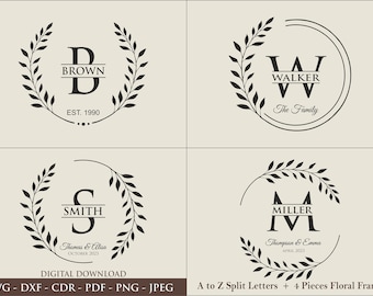 Family Name Svg I Cutting Board Svg I Monogram Alphabet I Wedding Bundle SVG I Kitchen Towel Svg I Floral Frame Svg I Last Name Svg