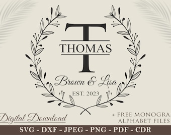 Floral Wreath Monogram SVG Bundle: Wedding, Kitchen (Digital Download)