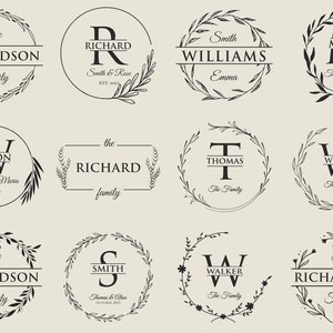 Puede incluir: Un conjunto de 10 dise&ntilde;os de monogramas en blanco y negro con guirnaldas florales. Cada dise&ntilde;o presenta una letra, un nombre y un apellido. Los dise&ntilde;os son perfectos para crear logotipos personalizados, invitaciones y otros art&iacute;culos de papeler&iacute;a.