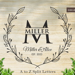 Monograma de apellido SVG: Corona floral, boda, tabla de cortar (archivo digital)