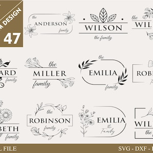 47 Premium Efternamn Svg I Skärbräda Svg I Monogram Alfabet I Bröllopspaket SVG I Blommig Ram Svg I Familjeskylt Svg