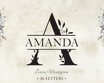 Floral Split Letter Monogram Svg: Alphabet Clipart (Digital Files)