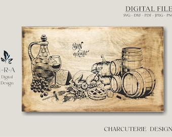 Wine Svg I Chopping Board Svg I Cutting Board Svg I Charcuterie Svg I Svg Files For Cricut I Glowforge Files I Wine and Cheese Svg
