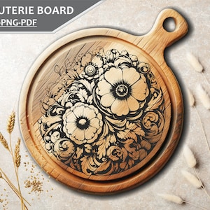 Charcuterie Board I Round Charcuterie I Cutting Board Svg I Chopping Board I Floral Bouquet I Engraving I Kitchen Decor