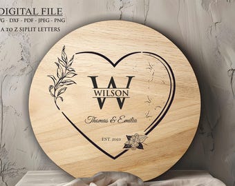 Apellido Svg I Tabla de cortar Svg I Alfabeto de monograma I Paquete de boda SVG I Toalla de cocina Svg I Marco floral Svg I Apellido Svg