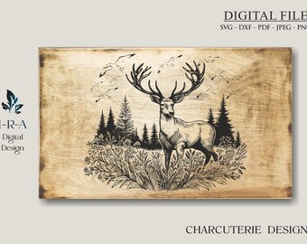 Deer Charcuterie Board SVG: Lasergravur Farmhaus Design (Digitale Datei)