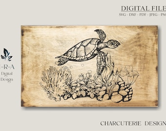 Sea Turtle Cutting Board SVG: Charcuterie Laser Engraved Files (Digital File)