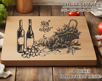 4 Pieces Charcuterie Board I Wine & Cheese Svg I Cutting Board Svg I Cheese Board I Charcuterie  Svg I Laser Engraved I Kitchen Decor