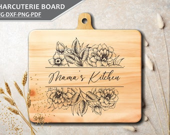 Floral Charcuterie Board SVG: Laser Engraving File, Kitchen Decor