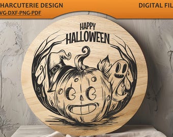 Lasergegraveerd charcuteriebord SVG: Halloween-snijplankontwerp (digitale download)