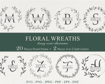 Family Name Svg I Cutting Board Svg I Monogram Alphabet I Wedding Bundle SVG I Kitchen Towel Svg I Floral Frame Svg I Last Name Svg