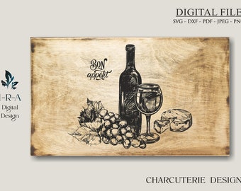 Wine and Cheese Svg I Wine Svg I Chopping Board Svg I Cutting Board Svg I Charcuterie Svg I Svg Files For Cricut I Laser Engraved Files