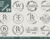Family Name Monogram SVG Bundle I 59 Family Name Svg I Cutting Board Svg I Monogram Alphabet I Floral Frame Svg I Last Name Svg