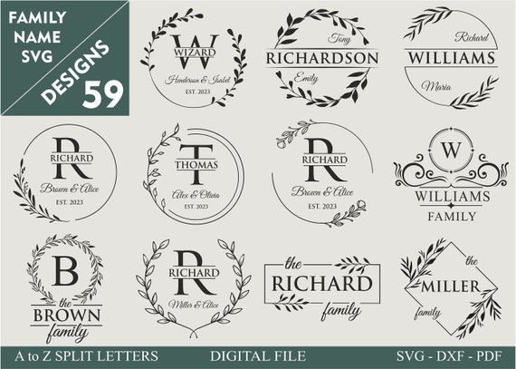 Family Name Monogram SVG Bundle I 59 Family Name Svg I Cutting Board Svg I Monogram Alphabet I Floral Frame Svg I Last Name Svg