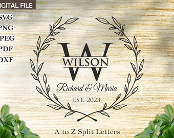 Marco floral con nombre de familia SVG: Paquete de boda, diseño de toalla de cocina (archivo digital)