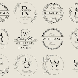 Puede incluir: Diez dise&ntilde;os de monogramas en blanco y negro con coronas de flores. Cada dise&ntilde;o presenta una letra, un nombre y un apellido. Los dise&ntilde;os son perfectos para crear regalos personalizados o decoraci&oacute;n para el hogar.