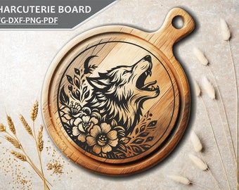 Wolf Charcuterie Board SVG: Round Cutting Board Engraving (Digital Files)