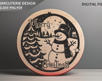 Christmas Snowman SVG: Laser Engraved Charcuterie Board Design (Digital File)
