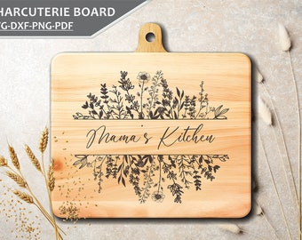 Tabla de embutidos con flores silvestres SVG: Decoración floral para la cocina (Descarga digital)