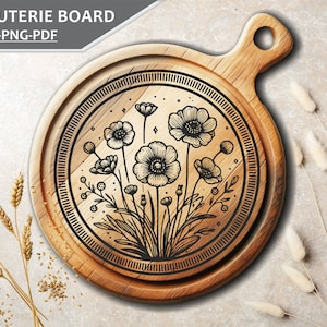 Charcuterie Board I Round Charcuterie I Cutting Board Svg I Chopping Board I Floral Bouquet I Engraving I Serving Tray
