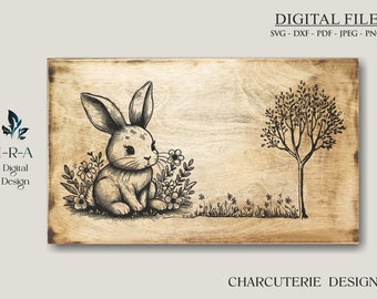 Rabbit Charcuterie Board SVG: Laser Engraved Cutting Board Design (Digital File)