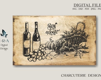 Wine and Cheese Svg I Charcuterie Board Svg I Cutting Board Svg I Charcuterie Svg I Digital File I Wine Svg I Laser Engraved Files