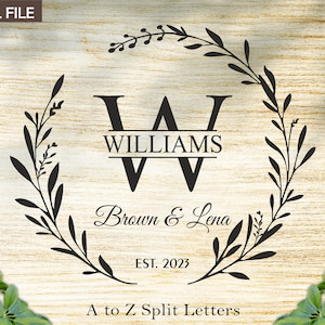 Schneidebrett svg I Monogramm Alphabet I Hochzeitskarte I Hochzeits-Bundle I Geteiltes Monogramm I Blumenrahmen svg I Küchenhandtuch svg I Blumen svg
