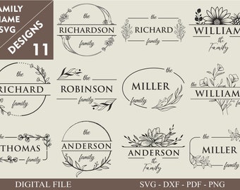 Family Name Svg I Cutting Board Svg I Monogram Alphabet I Wedding Bundle SVG I Kitchen Towel Svg I Floral Frame Svg