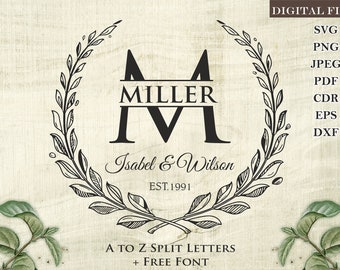 Family Name Svg I Cutting Board Svg I Monogram Alphabet I Wedding Bundle SVG I Kitchen Towel Svg I Floral Frame Svg I Wedding Svg