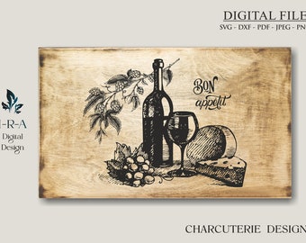 Wine and Cheese Svg I Wine Svg I Chopping Board Svg I Cutting Board Svg I Charcuterie Svg I Svg Files For Cricut I Glowforge Files