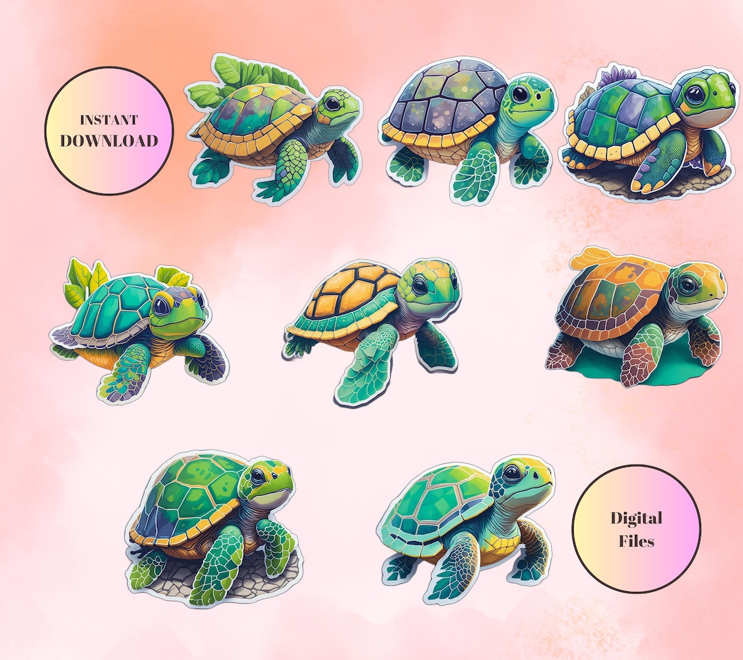 Cute Turtle Stickers Printable Cute Turtle Stickerscute - Etsy