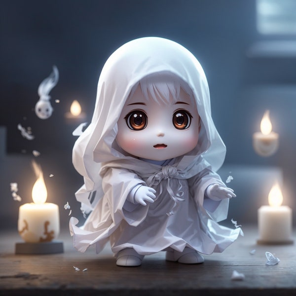 Cute tiny ghost chibi sticker, Ghost chibi PNG, High Resolution