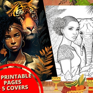 Black Girls coloring pages | VOL.03, African coloring book - 15 Printable pages, Grayscale, Instant PDF Download