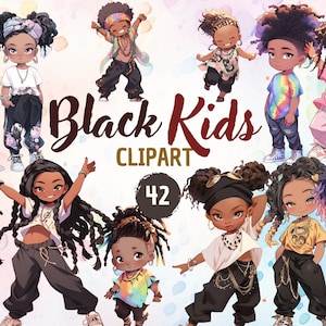 Clipart enfants noirs | 42 petite fille noire & garçon PNG, Clipart afro fille, enfants noirs mignons, téléchargement immédiat