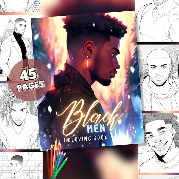 Black Men Coloring Pages | 45 black boys coloring, Printable PDF, Instant Download, Black Boy Magic, Kdp Coloring Book