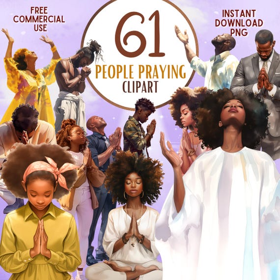 Praying Black People Clipart: Watercolor Christian Art (Digital Download)