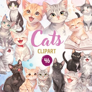 Cute Cats Clipart Bundle : 46 Adorable Feline Illustrations for Crafting, Creativity & Printing - Instant Download