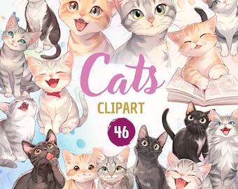 Cute Cats Clipart Bundle : 46 Adorable Feline Illustrations for Crafting, Creativity & Printing - Instant Download