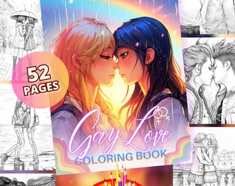 Gay Love Coloring Book | 52 Grayscale lgbtq coloring pages, Lesbian coloring, Lesbian art anime, Two Girls kissing