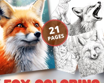 21 Realistic Foxes Coloring Book | Adult and Kids Coloring, Grayscale, Instant PDF Download, AI generated, Animals coloring book