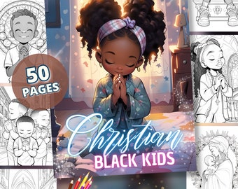 Enfants noirs chrétiens - Coloriages | 50 garçons et filles afro-américains, téléchargement immédiat, livre de coloriage pour enfants, Pâques, Noël