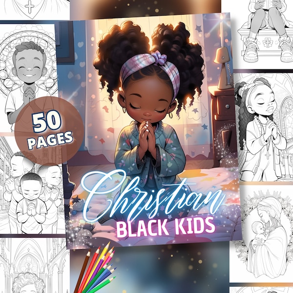 Christian Black Kids - Coloring Pages | 50 African American Boys and Girls, Instant Download, Coloring Book for Kids, Easter, Christmas