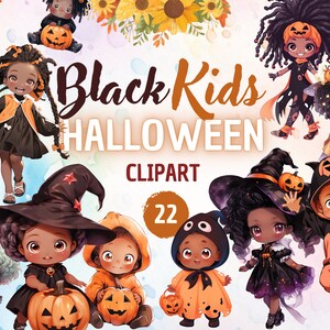 Niedliche schwarze Kinder Halloween, Clipart | Black Kids Magic, Herbst, Black Girls & Boys, Clipart PNG transparent, Instant Download
